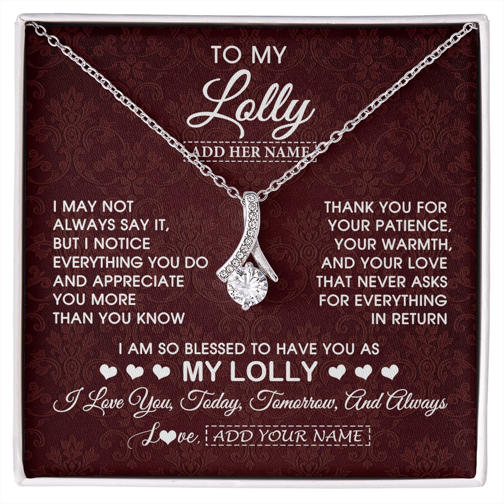 Alluring Beauty Necklace 14K White Gold Finish | 1 | Personalized To My Lolly Gifts From Granddaughter Necklace Meaningful Jewelry Pendant Gifts For Lolly Mothers Day Birthday Christmas Gift Box Message Card | https://siriusteestore.