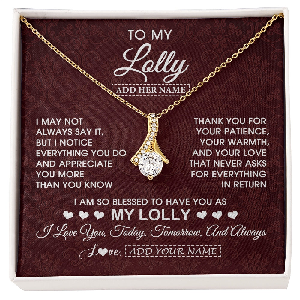 Alluring Beauty Necklace 18K Yellow Gold Finish | 1 | Personalized To My Lolly Gifts From Granddaughter Necklace Meaningful Jewelry Pendant Gifts For Lolly Mothers Day Birthday Christmas Gift Box Message Card | https://siriusteestore.