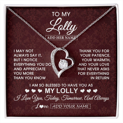 Forever Love Necklace 14K White Gold Finish | 1 | Personalized To My Lolly Gifts From Granddaughter Necklace Meaningful Jewelry Pendant Gifts For Lolly Mothers Day Birthday Christmas Gift Box Message Card | https://siriusteestore.