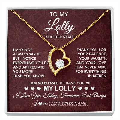 Forever Love Necklace 18K Yellow Gold Finish | 1 | Personalized To My Lolly Gifts From Granddaughter Necklace Meaningful Jewelry Pendant Gifts For Lolly Mothers Day Birthday Christmas Gift Box Message Card | https://siriusteestore.