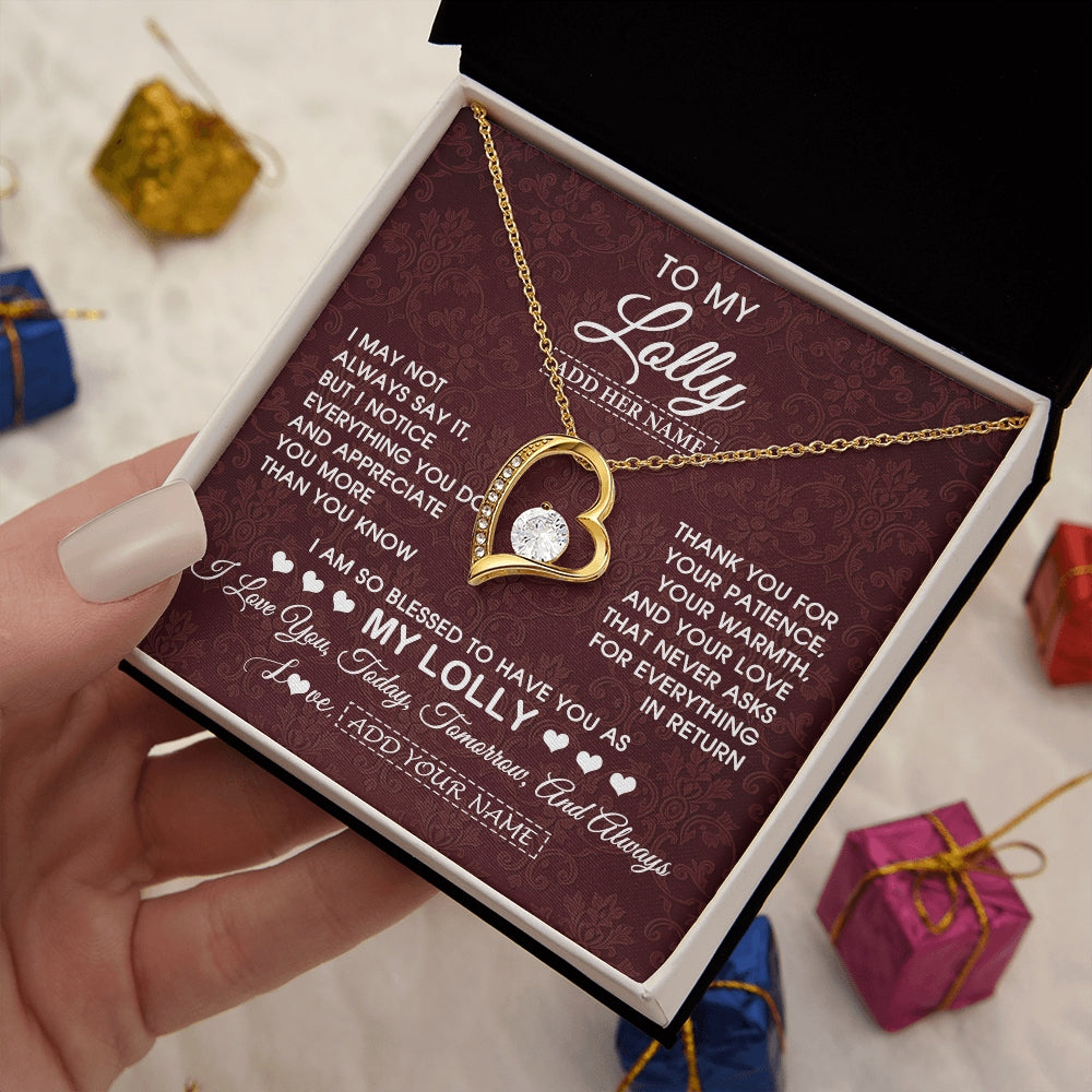 Forever Love Necklace 18K Yellow Gold Finish | 2 | Personalized To My Lolly Gifts From Granddaughter Necklace Meaningful Jewelry Pendant Gifts For Lolly Mothers Day Birthday Christmas Gift Box Message Card | https://siriusteestore.