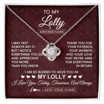 Love Knot Necklace 14K White Gold Finish | 1 | Personalized To My Lolly Gifts From Granddaughter Necklace Meaningful Jewelry Pendant Gifts For Lolly Mothers Day Birthday Christmas Gift Box Message Card | https://siriusteestore.