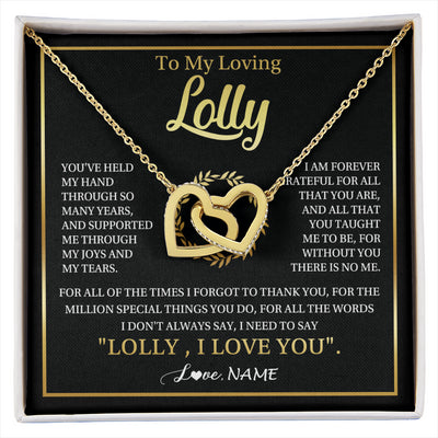 Interlocking Hearts Necklace 18K Yellow Gold Finish | 1 | Personalized To My Lolly Gifts Necklace From Granddaughter Grandson Grateful Thank You Lolly Birthday Mothers Day Jewelry Customized Gift Box Message Card | siriusteestore