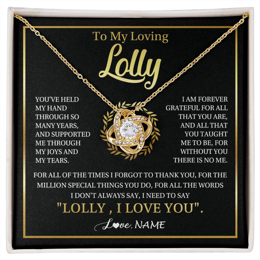 Love Knot Necklace 18K Yellow Gold Finish | 1 | Personalized To My Lolly Gifts Necklace From Granddaughter Grandson Grateful Thank You Lolly Birthday Mothers Day Jewelry Customized Gift Box Message Card | siriusteestore