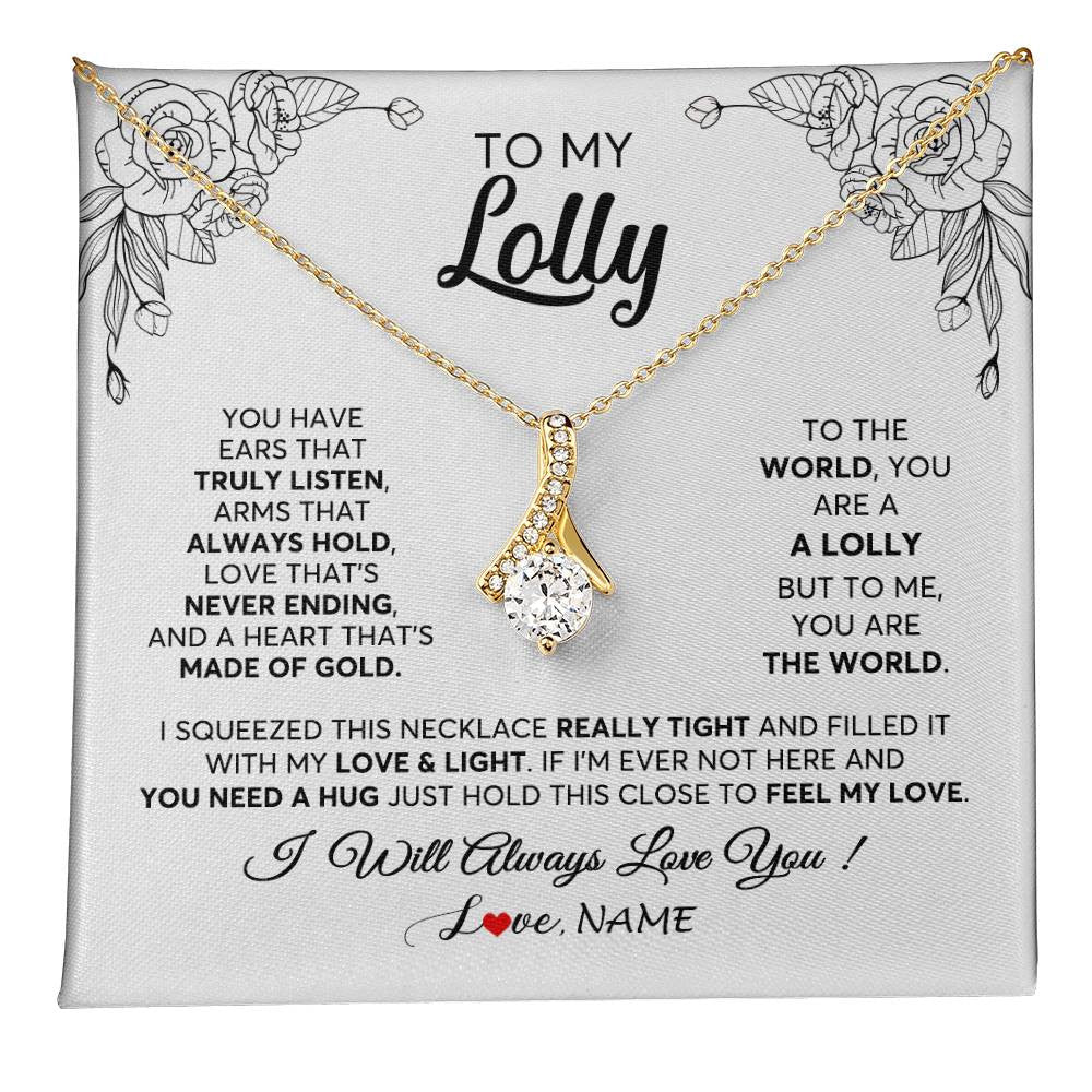 Alluring Beauty Necklace 18K Yellow Gold Finish | 1 | Personalized To My Lolly Necklace From Grandkids Granddaughter Hold This Close Feel My Love Lolly Birthday Mothers Day Jewelry Customized Gift Box Message Card | siriusteestore