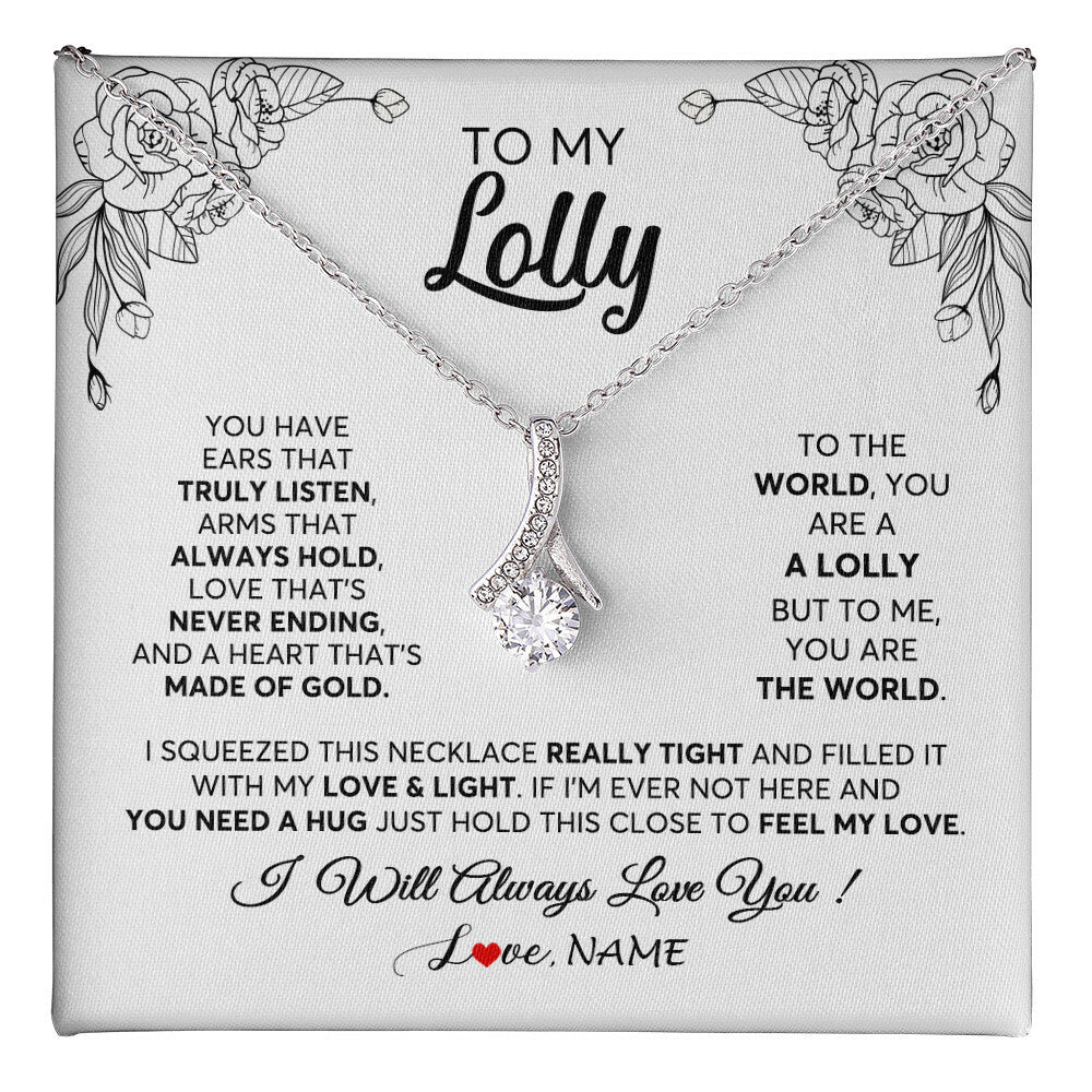 Alluring Beauty Necklace 14K White Gold Finish | 1 | Personalized To My Lolly Necklace From Grandkids Granddaughter Hold This Close Feel My Love Lolly Birthday Mothers Day Jewelry Customized Gift Box Message Card | siriusteestore