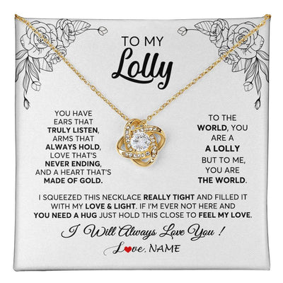 Love Knot Necklace 18K Yellow Gold Finish | 1 | Personalized To My Lolly Necklace From Grandkids Granddaughter Hold This Close Feel My Love Lolly Birthday Mothers Day Jewelry Customized Gift Box Message Card | siriusteestore