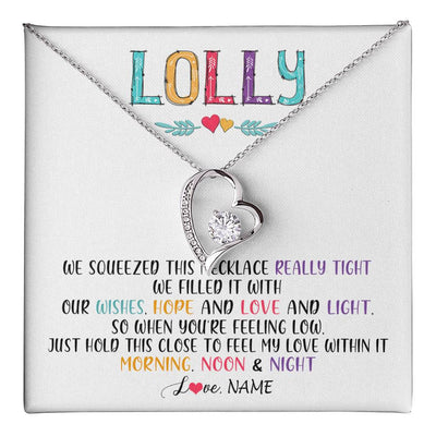 Forever Love Necklace 14K White Gold Finish | 1 | Personalized To My Lolly Necklace From Grandkids Granddaughter We Squeezed This Necklace Lolly Birthday Mothers Day Jewelry Customized Gift Box Message Card | siriusteestore