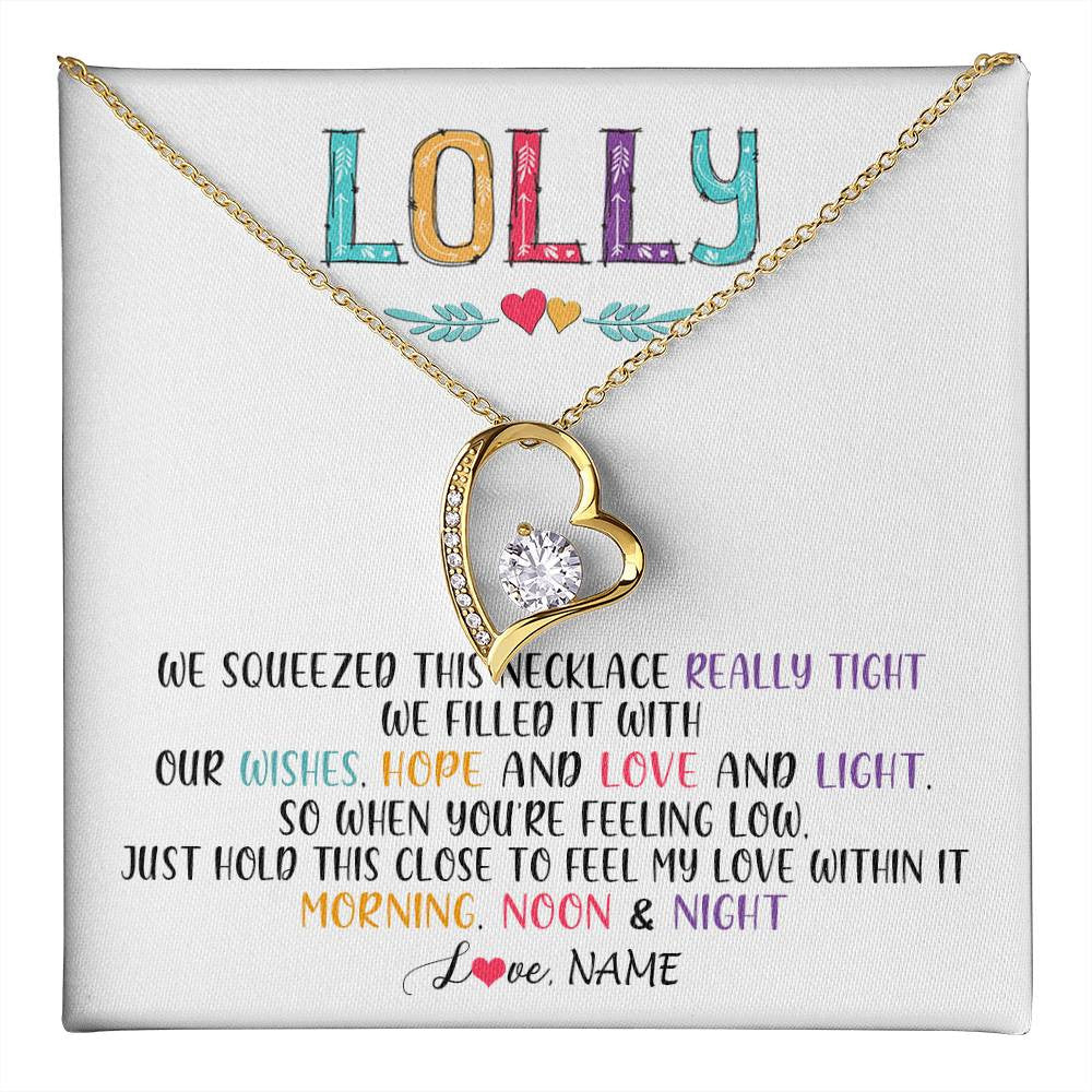 Forever Love Necklace 18K Yellow Gold Finish | 1 | Personalized To My Lolly Necklace From Grandkids Granddaughter We Squeezed This Necklace Lolly Birthday Mothers Day Jewelry Customized Gift Box Message Card | siriusteestore
