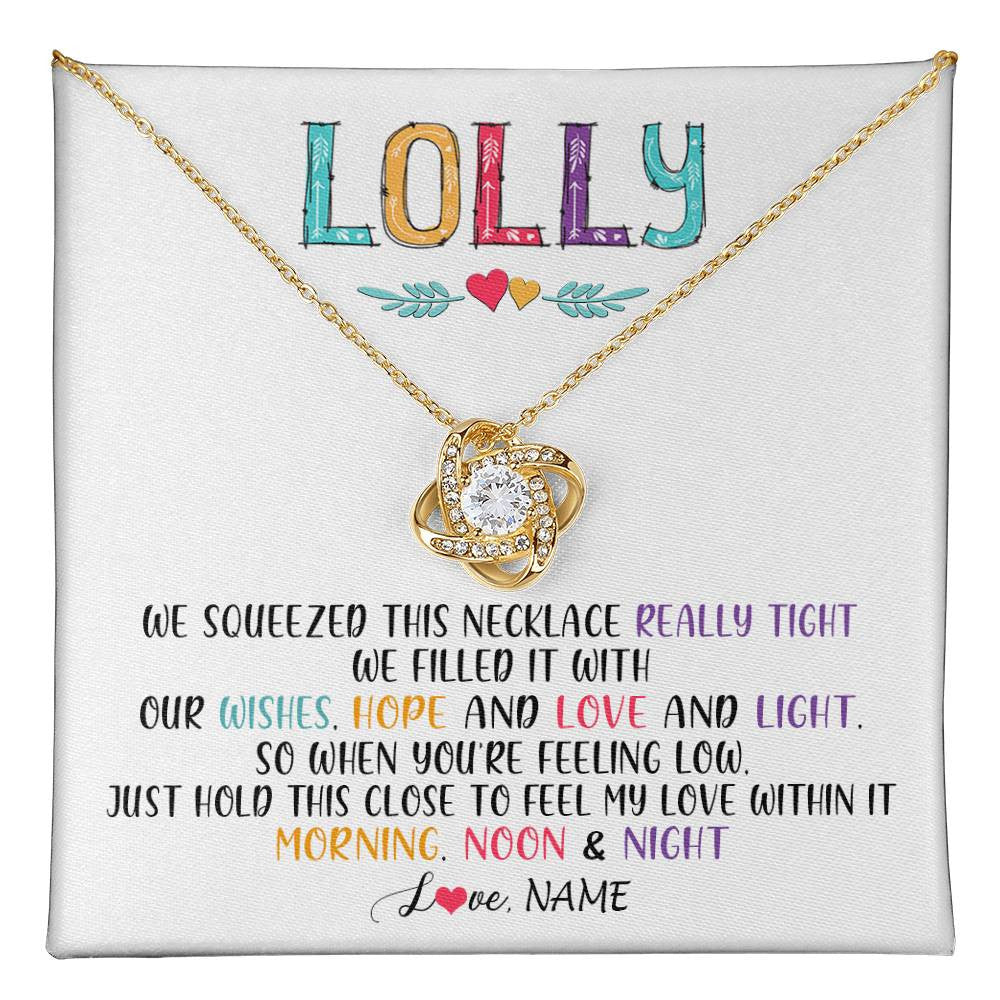 Love Knot Necklace 18K Yellow Gold Finish | 1 | Personalized To My Lolly Necklace From Grandkids Granddaughter We Squeezed This Necklace Lolly Birthday Mothers Day Jewelry Customized Gift Box Message Card | siriusteestore
