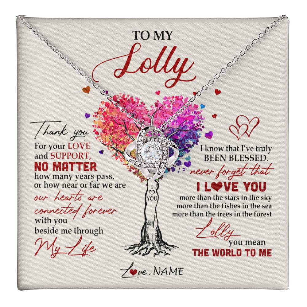 Love Knot Necklace 14K White Gold Finish | 1 | Personalized To My Lolly Necklace From Grandkids Never Forget That I Love You You Mean The World Lolly Birthday Mothers Day Jewelry Customized Gift Box Message Card | siriusteestore