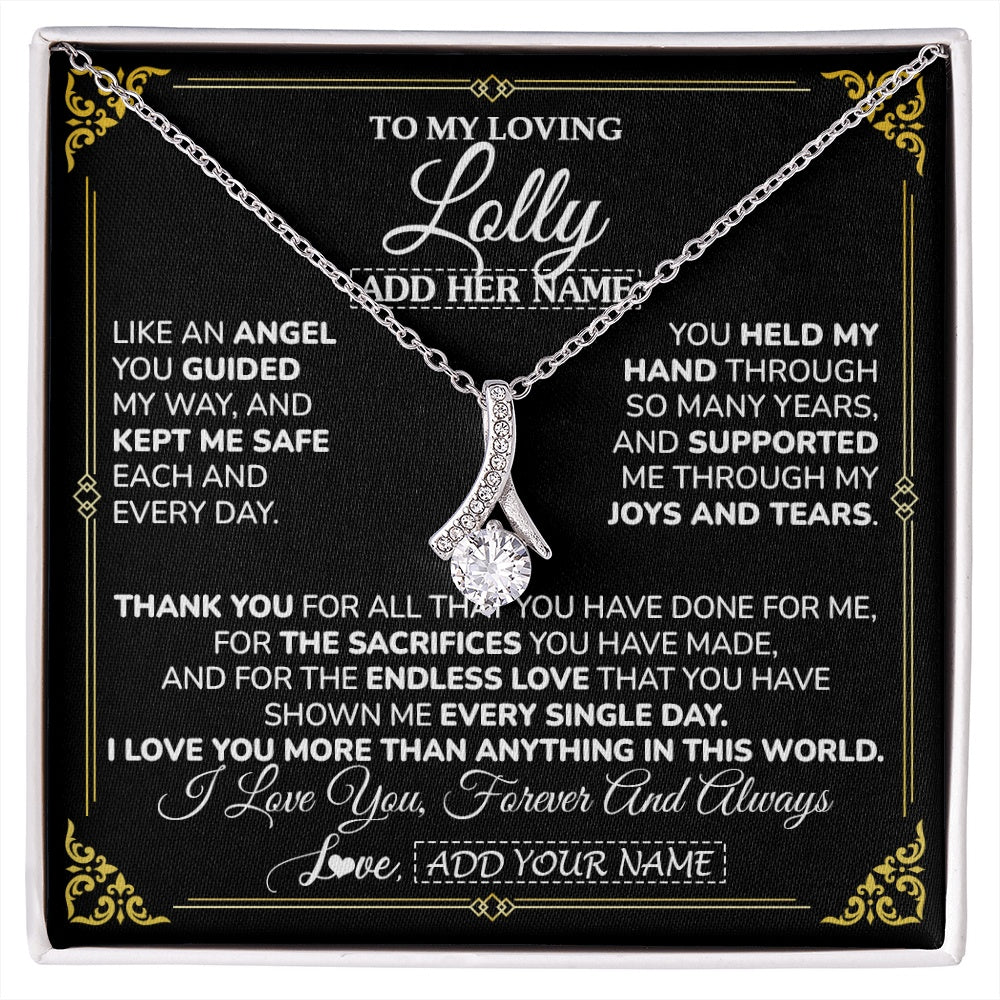 Alluring Beauty Necklace 14K White Gold Finish | 1 | Personalized To My Lolly Necklace Gifts Meaningful Gift To Lolly From Granddaughter Without You There Is No Me Mothers Day Birthday Gift Box Message Card | https://siriusteestore.