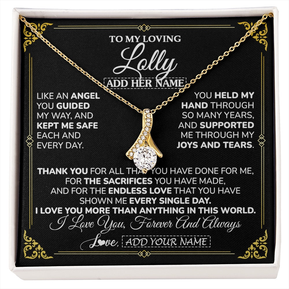 Alluring Beauty Necklace 18K Yellow Gold Finish | 1 | Personalized To My Lolly Necklace Gifts Meaningful Gift To Lolly From Granddaughter Without You There Is No Me Mothers Day Birthday Gift Box Message Card | https://siriusteestore.