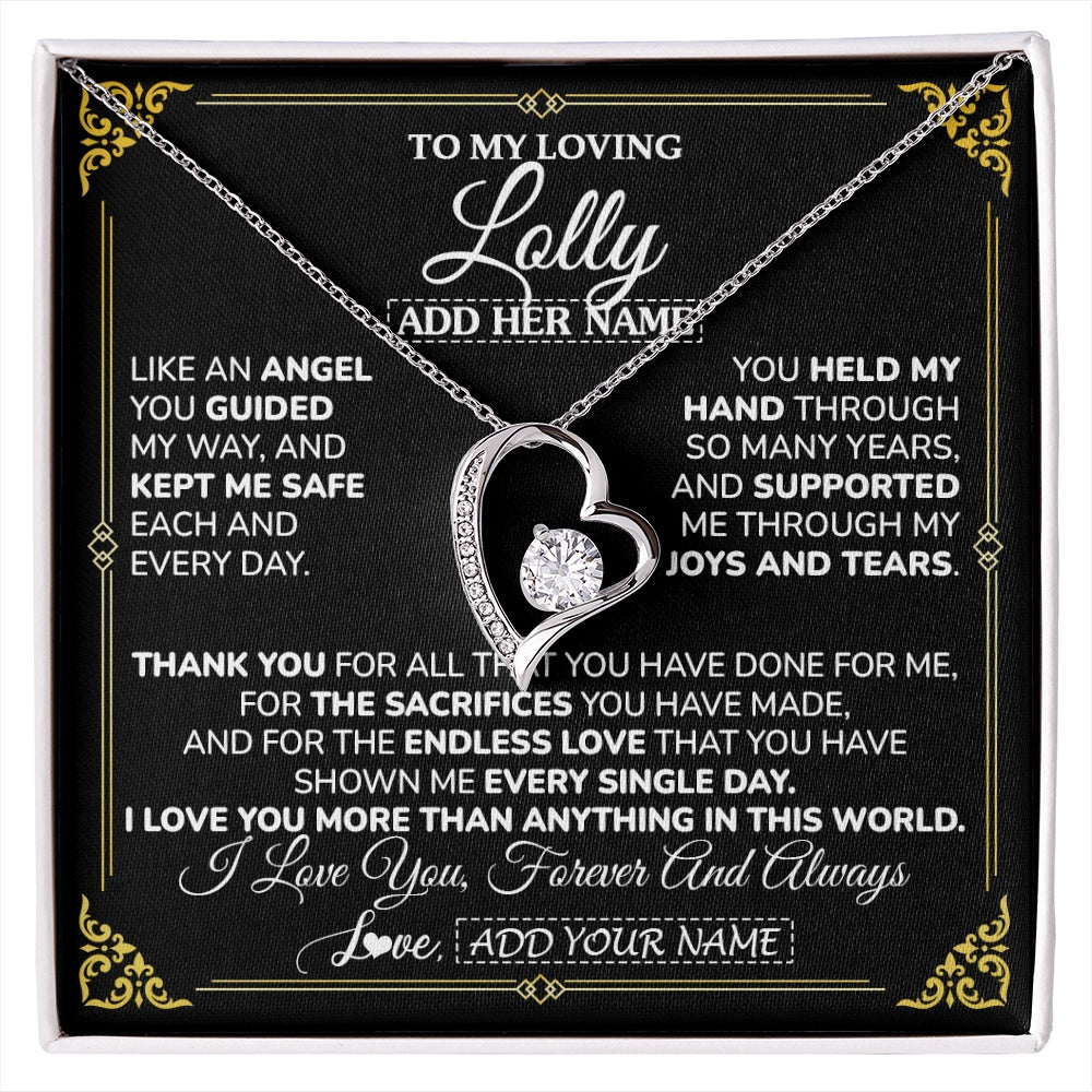 Forever Love Necklace 14K White Gold Finish | 1 | Personalized To My Lolly Necklace Gifts Meaningful Gift To Lolly From Granddaughter Without You There Is No Me Mothers Day Birthday Gift Box Message Card | https://siriusteestore.