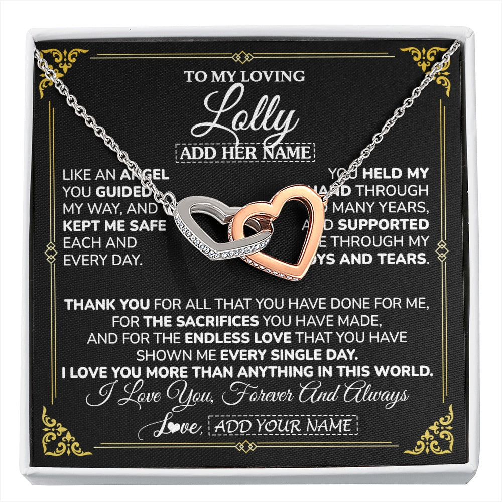 Interlocking Hearts Necklace Stainless Steel & Rose Gold Finish | 1 | Personalized To My Lolly Necklace Gifts Meaningful Gift To Lolly From Granddaughter Without You There Is No Me Mothers Day Birthday Gift Box Message Card | https://siriusteestore.