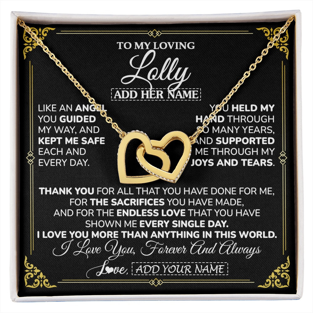 Interlocking Hearts Necklace 18K Yellow Gold Finish | 1 | Personalized To My Lolly Necklace Gifts Meaningful Gift To Lolly From Granddaughter Without You There Is No Me Mothers Day Birthday Gift Box Message Card | https://siriusteestore.