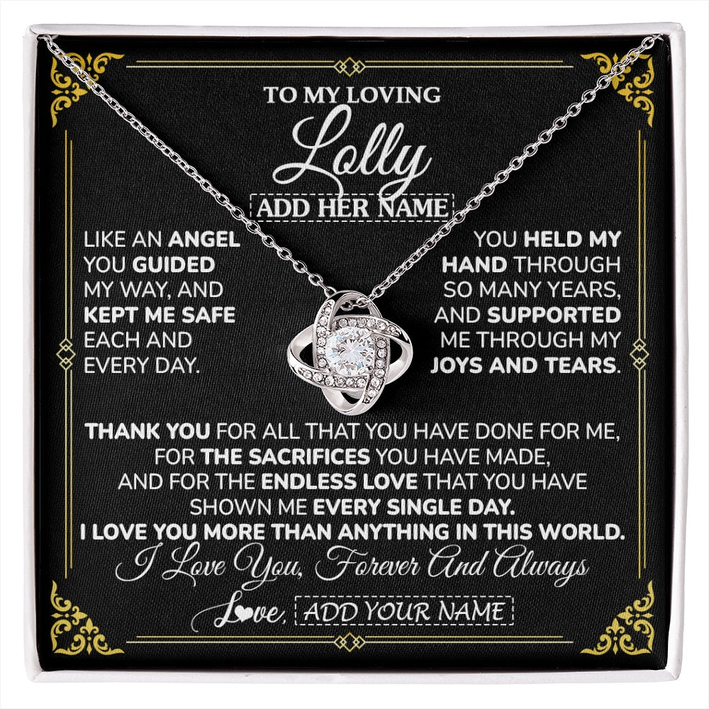 Love Knot Necklace 14K White Gold Finish | 1 | Personalized To My Lolly Necklace Gifts Meaningful Gift To Lolly From Granddaughter Without You There Is No Me Mothers Day Birthday Gift Box Message Card | https://siriusteestore.