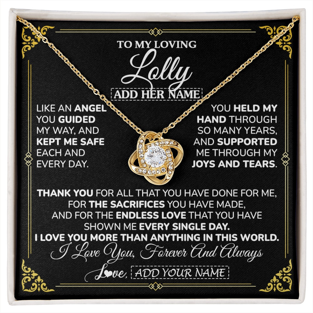 Love Knot Necklace 18K Yellow Gold Finish | 1 | Personalized To My Lolly Necklace Gifts Meaningful Gift To Lolly From Granddaughter Without You There Is No Me Mothers Day Birthday Gift Box Message Card | https://siriusteestore.