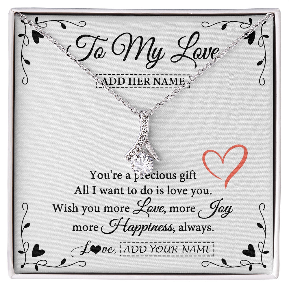 Alluring Beauty Necklace 14K White Gold Finish | 1 | Personalized To My Love Jewelry Gifts You're A Precious Gift Romantic Necklace For Girlfriend Wife Birthday Christmas Valentines Custom Gift Box Message Card | https://siriusteestore.