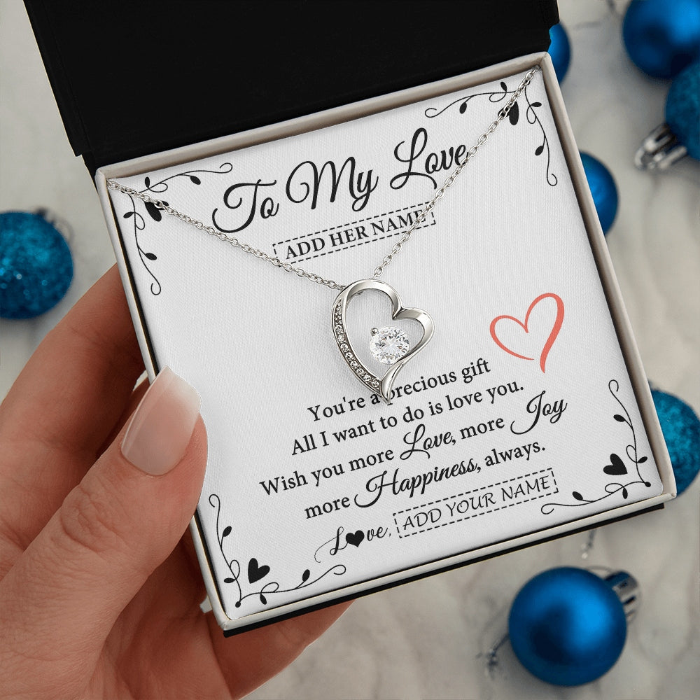 Forever Love Necklace 14K White Gold Finish | 2 | Personalized To My Love Jewelry Gifts You're A Precious Gift Romantic Necklace For Girlfriend Wife Birthday Christmas Valentines Custom Gift Box Message Card | https://siriusteestore.