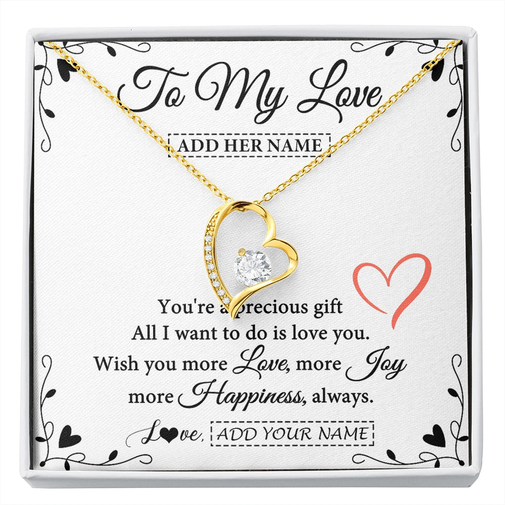 Forever Love Necklace 18K Yellow Gold Finish | 1 | Personalized To My Love Jewelry Gifts You're A Precious Gift Romantic Necklace For Girlfriend Wife Birthday Christmas Valentines Custom Gift Box Message Card | https://siriusteestore.