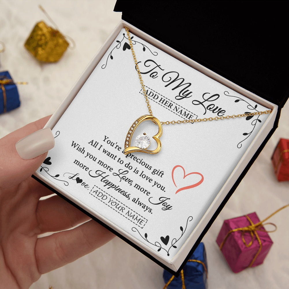Forever Love Necklace 18K Yellow Gold Finish | 2 | Personalized To My Love Jewelry Gifts You're A Precious Gift Romantic Necklace For Girlfriend Wife Birthday Christmas Valentines Custom Gift Box Message Card | https://siriusteestore.