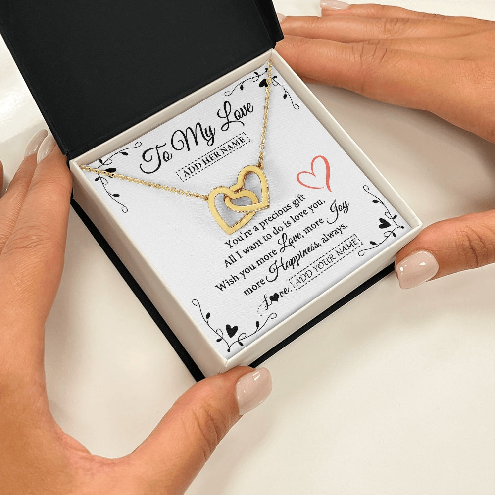 Interlocking Hearts Necklace 18K Yellow Gold Finish | 2 | Personalized To My Love Jewelry Gifts You're A Precious Gift Romantic Necklace For Girlfriend Wife Birthday Christmas Valentines Custom Gift Box Message Card | https://siriusteestore.