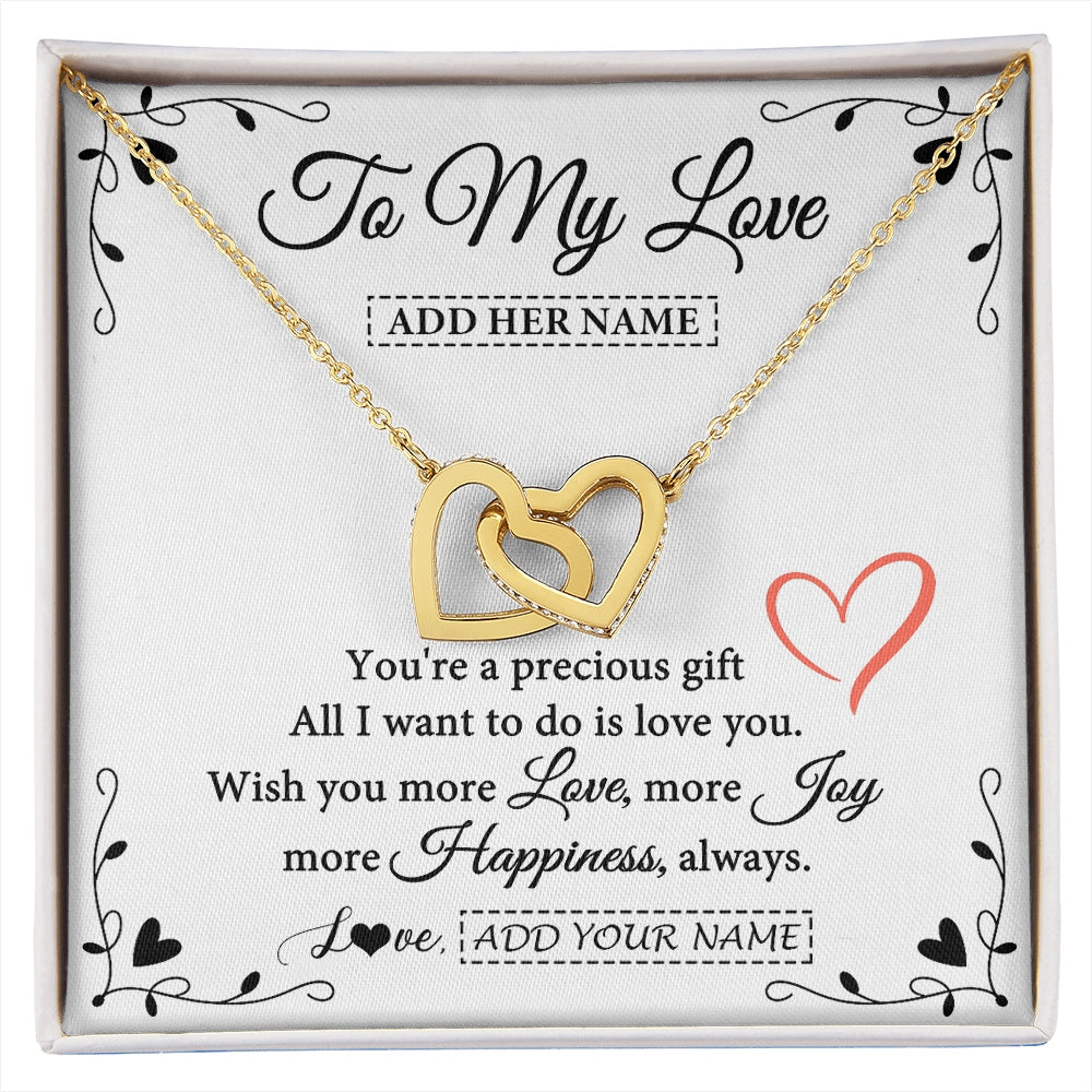 Interlocking Hearts Necklace 18K Yellow Gold Finish | 1 | Personalized To My Love Jewelry Gifts You're A Precious Gift Romantic Necklace For Girlfriend Wife Birthday Christmas Valentines Custom Gift Box Message Card | https://siriusteestore.
