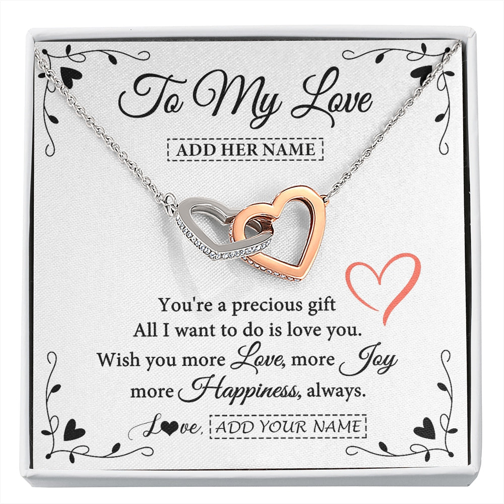 Interlocking Hearts Necklace Stainless Steel & Rose Gold Finish | 1 | Personalized To My Love Jewelry Gifts You're A Precious Gift Romantic Necklace For Girlfriend Wife Birthday Christmas Valentines Custom Gift Box Message Card | https://siriusteestore.