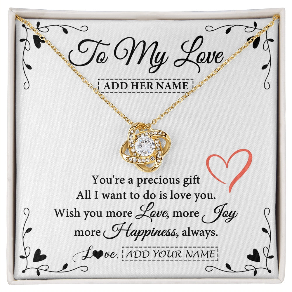 Love Knot Necklace 18K Yellow Gold Finish | 1 | Personalized To My Love Jewelry Gifts You're A Precious Gift Romantic Necklace For Girlfriend Wife Birthday Christmas Valentines Custom Gift Box Message Card | https://siriusteestore.