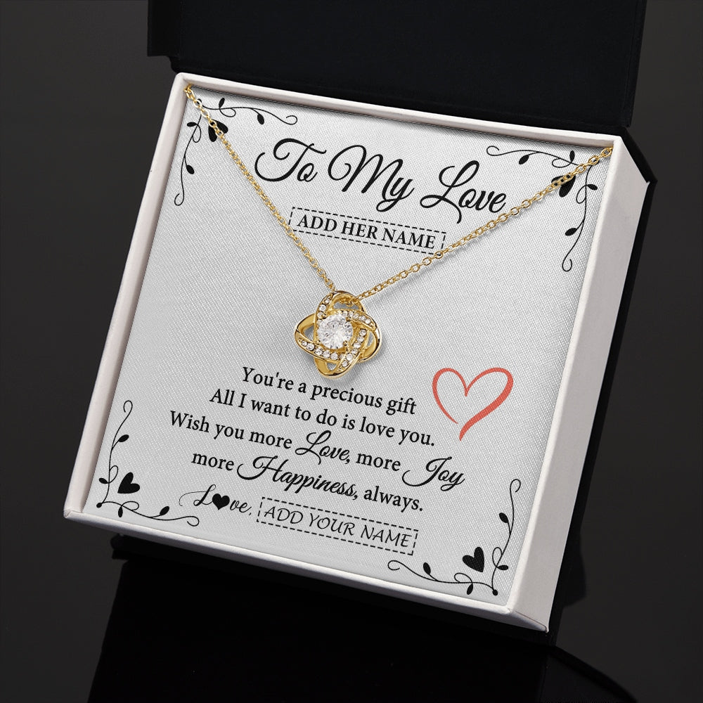 Love Knot Necklace 18K Yellow Gold Finish | 2 | Personalized To My Love Jewelry Gifts You're A Precious Gift Romantic Necklace For Girlfriend Wife Birthday Christmas Valentines Custom Gift Box Message Card | https://siriusteestore.