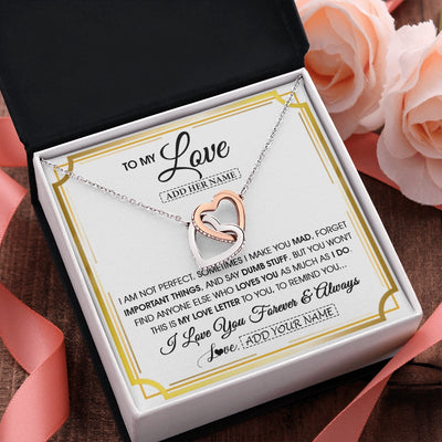 Interlocking Hearts Necklace Stainless Steel & Rose Gold Finish | 2 | Personalized To My Love Necklace For Women Love Letter Romatic Gifts For Her Wife Gift From Husband Girlfriend Birthday Valentines Custom Gift Box Message Card | https://siriusteestore.