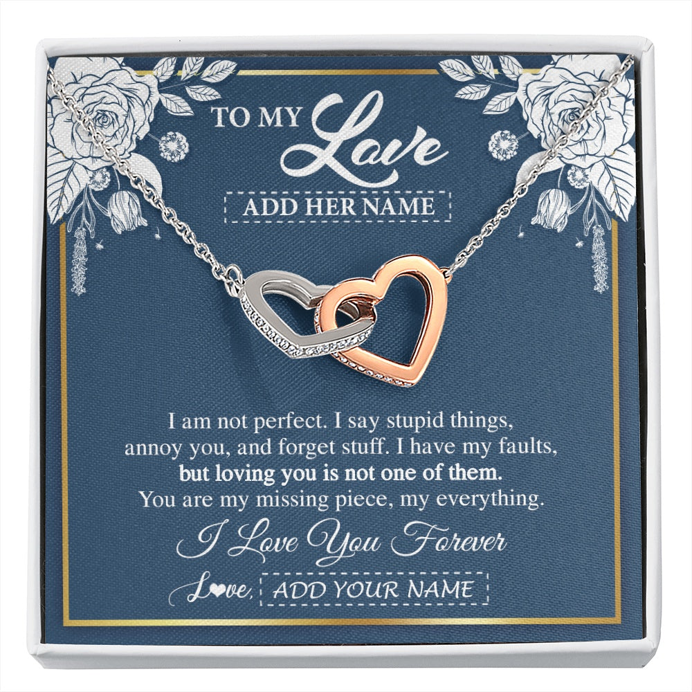 Interlocking Hearts Necklace Stainless Steel & Rose Gold Finish | 1 | Personalized To My Love Necklace My Everything Romatic Gifts For Her Wife Gift From Husband Girlfriend Birthday Valentines Day Custom Gift Box Message Card | siriusteestore.myshopify