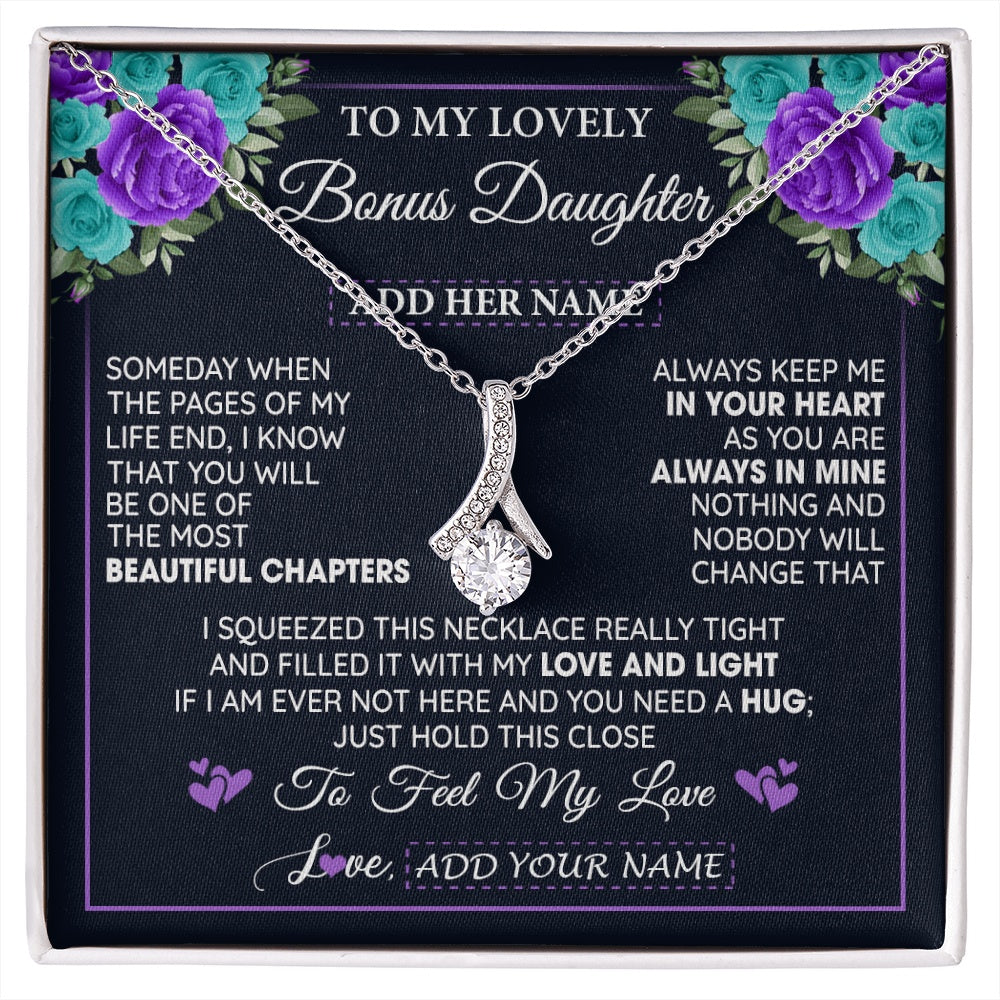 Alluring Beauty Necklace 14K White Gold Finish | 1 | Personalized To My Lovely Bonus Daughter Necklace Gift From Stepdad Feel My Love Stepdaughter Birthday Gift Mother's Day Christmas Gift Box Message Card | siriusteestore.myshopify