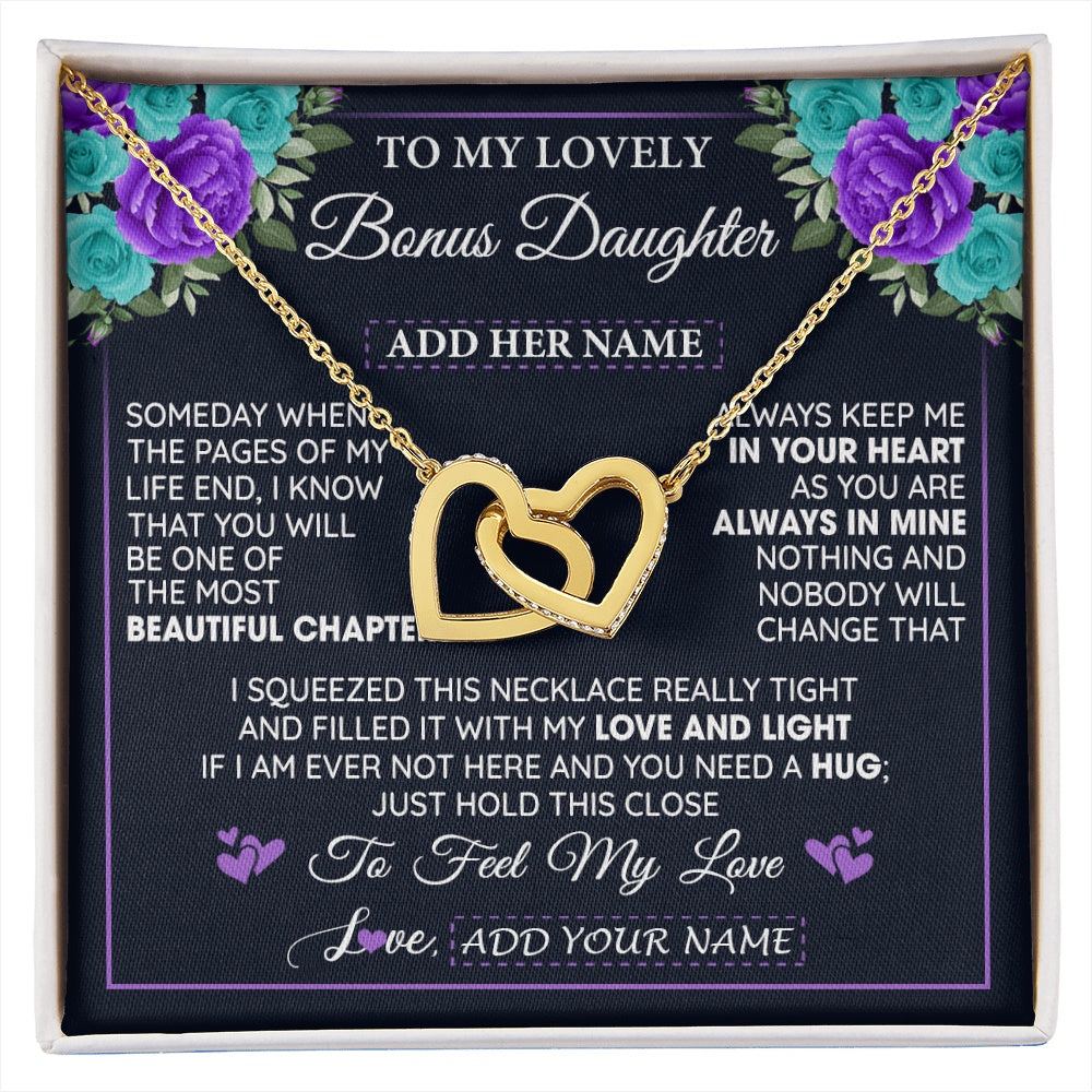 Interlocking Hearts Necklace 18K Yellow Gold Finish | 1 | Personalized To My Lovely Bonus Daughter Necklace Gift From Stepdad Feel My Love Stepdaughter Birthday Gift Mother's Day Christmas Gift Box Message Card | siriusteestore.myshopify