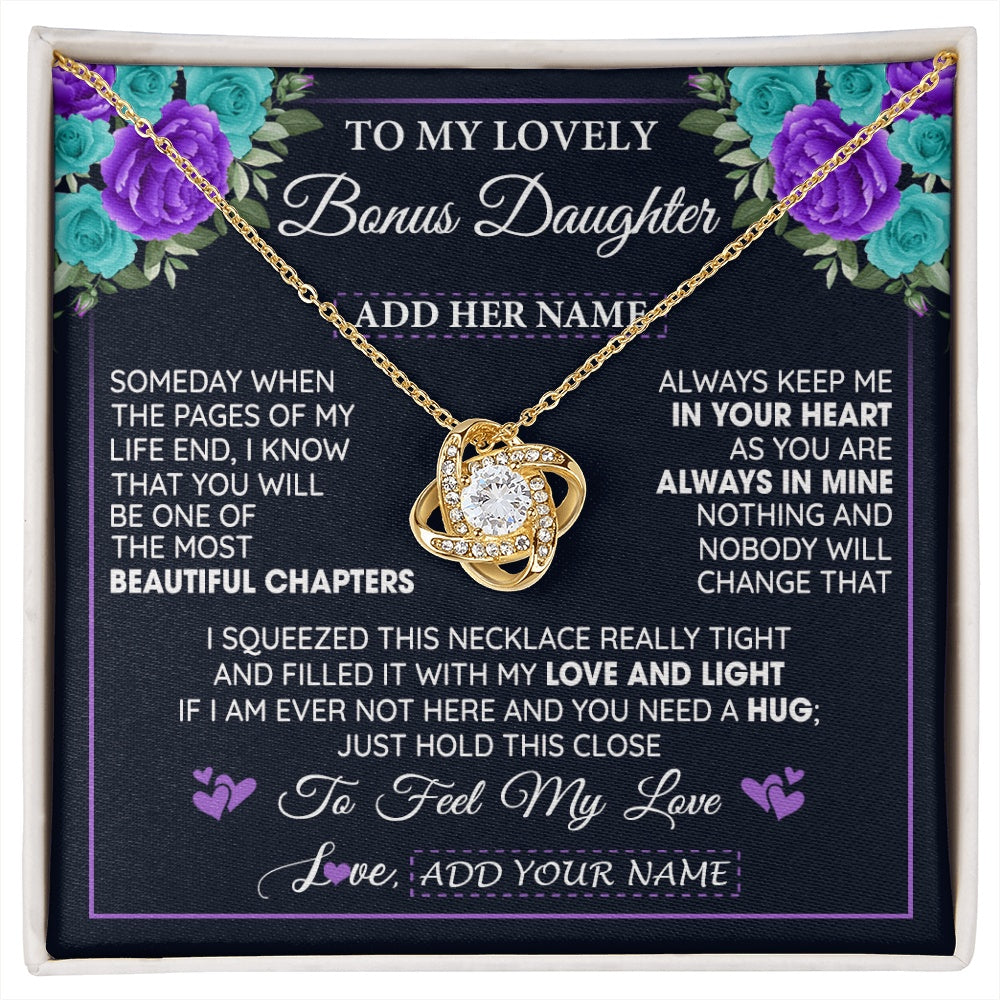 Love Knot Necklace 18K Yellow Gold Finish | 1 | Personalized To My Lovely Bonus Daughter Necklace Gift From Stepdad Feel My Love Stepdaughter Birthday Gift Mother's Day Christmas Gift Box Message Card | siriusteestore.myshopify