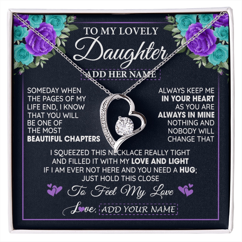 Forever Love Necklace 14K White Gold Finish | 1 | Personalized To My Lovely Daughter Necklace Gift From Mom Dad Mother Father Feel My Love Daughter Birthday Gift Mother's Day Christmas Gift Box Message Card | siriusteestore.myshopify