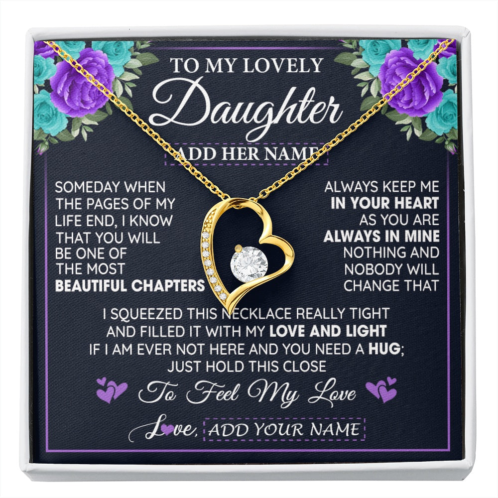 Forever Love Necklace 18K Yellow Gold Finish | 1 | Personalized To My Lovely Daughter Necklace Gift From Mom Dad Mother Father Feel My Love Daughter Birthday Gift Mother's Day Christmas Gift Box Message Card | siriusteestore.myshopify