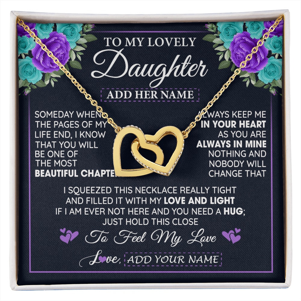 Interlocking Hearts Necklace 18K Yellow Gold Finish | 1 | Personalized To My Lovely Daughter Necklace Gift From Mom Dad Mother Father Feel My Love Daughter Birthday Gift Mother's Day Christmas Gift Box Message Card | siriusteestore.myshopify