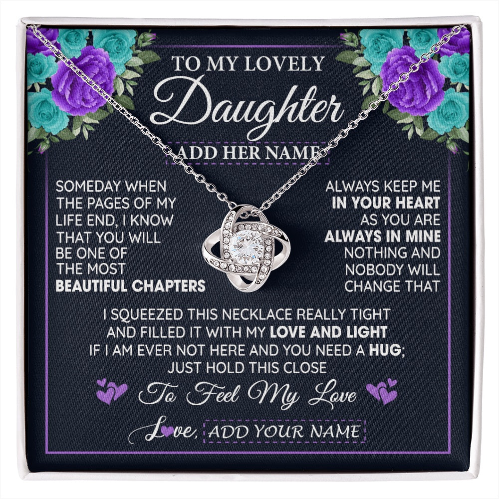Love Knot Necklace 14K White Gold Finish | 1 | Personalized To My Lovely Daughter Necklace Gift From Mom Dad Mother Father Feel My Love Daughter Birthday Gift Mother's Day Christmas Gift Box Message Card | siriusteestore.myshopify