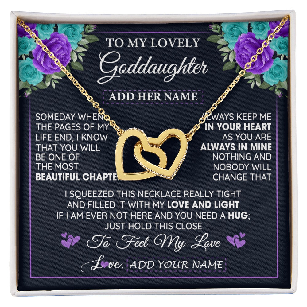 Interlocking Hearts Necklace 18K Yellow Gold Finish | 1 | Personalized To My Lovely Goddaughter Necklace Gift From Godmother Uncle Feel My Love Goddaughter Birthday Gift Mother's Day Christmas Gift Box Message Card | siriusteestore.myshopify