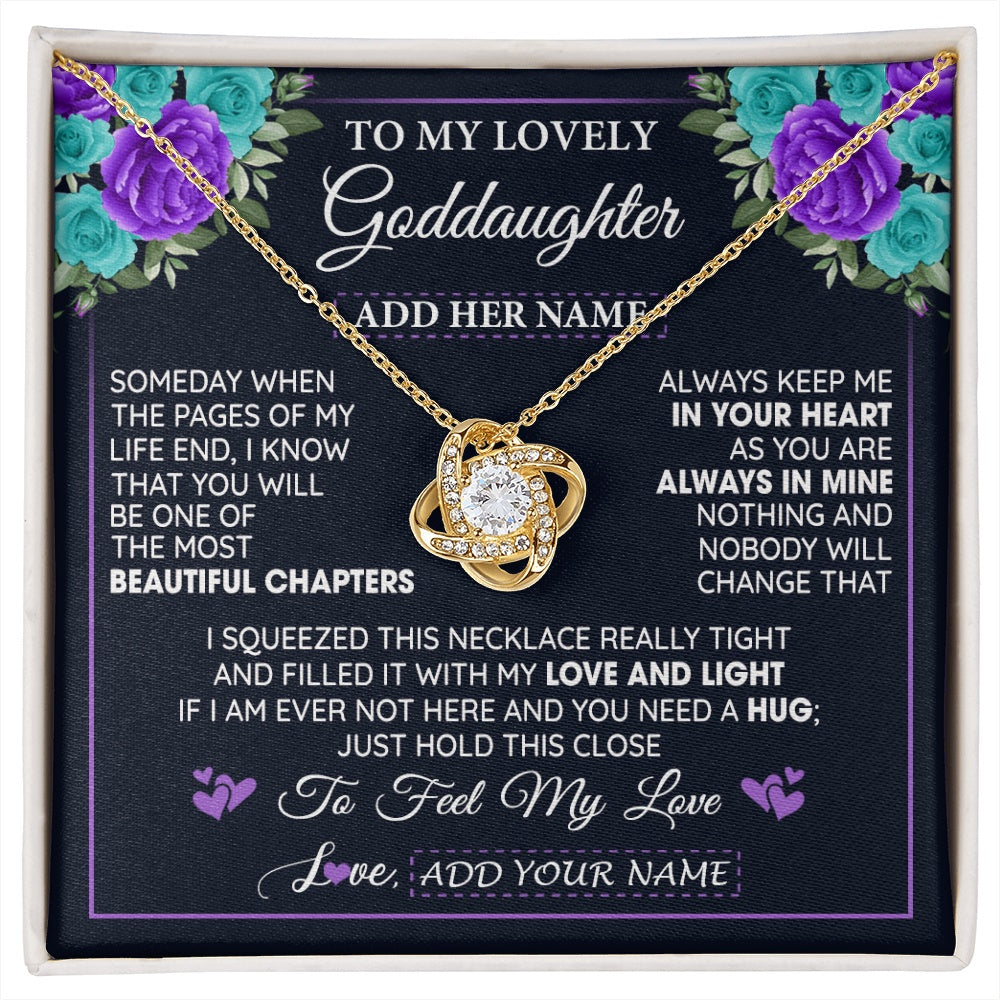 Love Knot Necklace 18K Yellow Gold Finish | 1 | Personalized To My Lovely Goddaughter Necklace Gift From Godmother Uncle Feel My Love Goddaughter Birthday Gift Mother's Day Christmas Gift Box Message Card | siriusteestore.myshopify