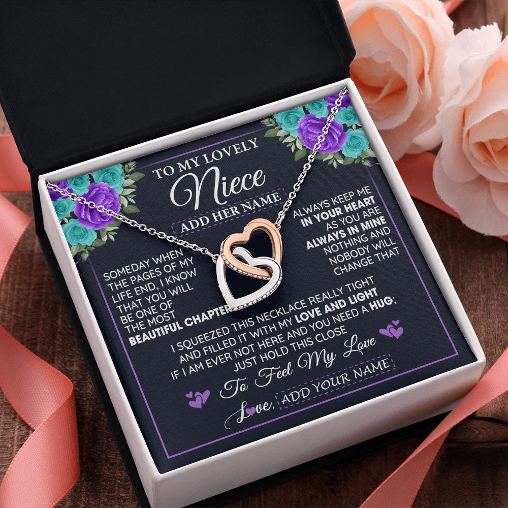 Interlocking Hearts Necklace Stainless Steel & Rose Gold Finish | 2 | Personalized To My Lovely Niece Necklace Gift From Uncle Aunt Feel My Love Niece Birthday Gift Mother's Day Christmas Customized Gift Box Message Card | siriusteestore.myshopify