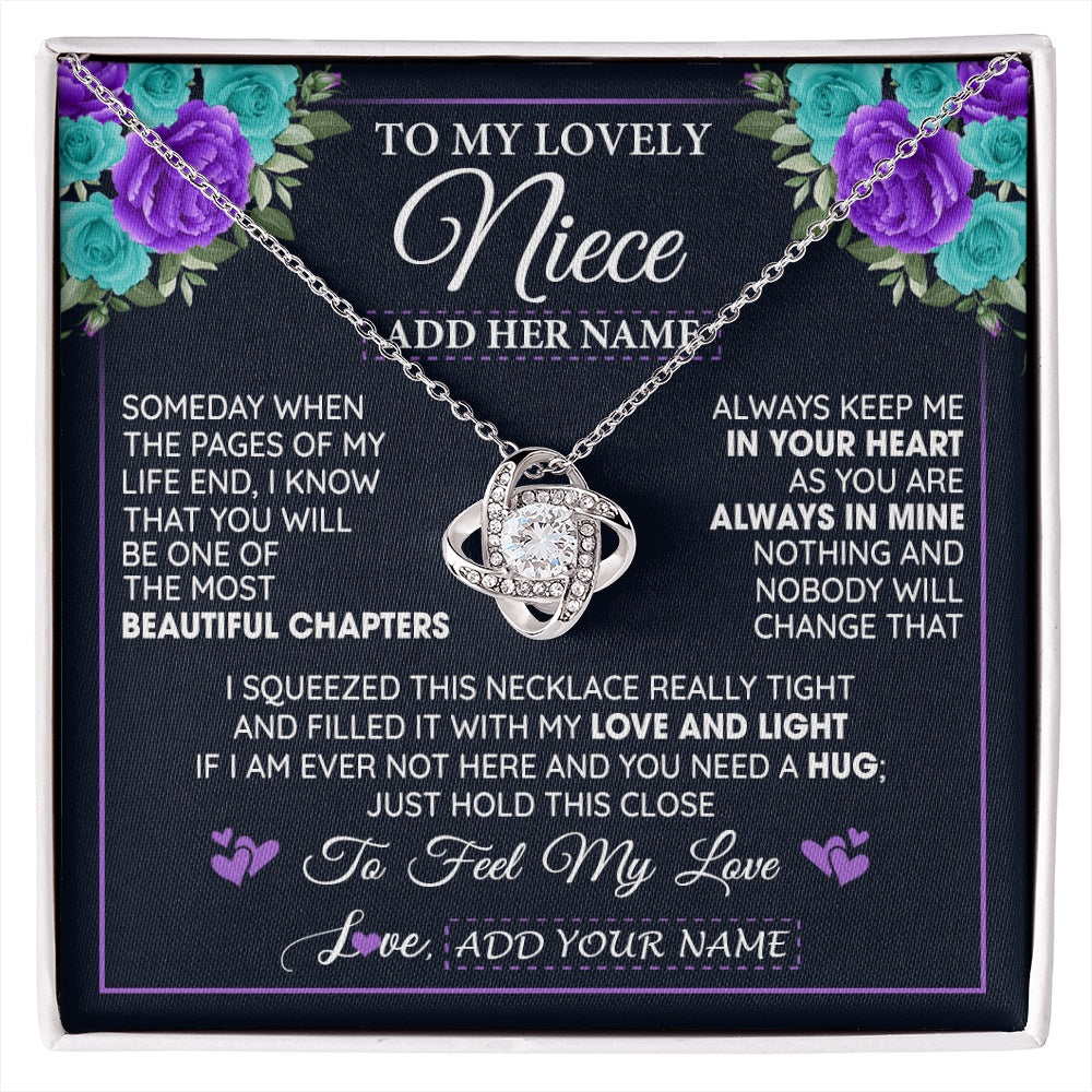 Love Knot Necklace 14K White Gold Finish | 1 | Personalized To My Lovely Niece Necklace Gift From Uncle Aunt Feel My Love Niece Birthday Gift Mother's Day Christmas Customized Gift Box Message Card | siriusteestore.myshopify
