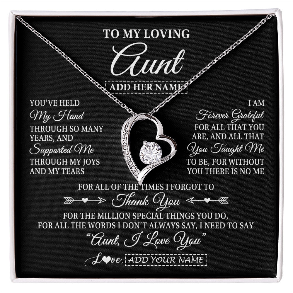 Forever Love Necklace 14K White Gold Finish | 1 | Personalized To My Loving Aunt Necklace From Niece You've Help My Hand Aunt Gift From Nephew Aunt Birthday Gifts Mothers Day Custom Gift Box Message Card | https://siriusteestore.