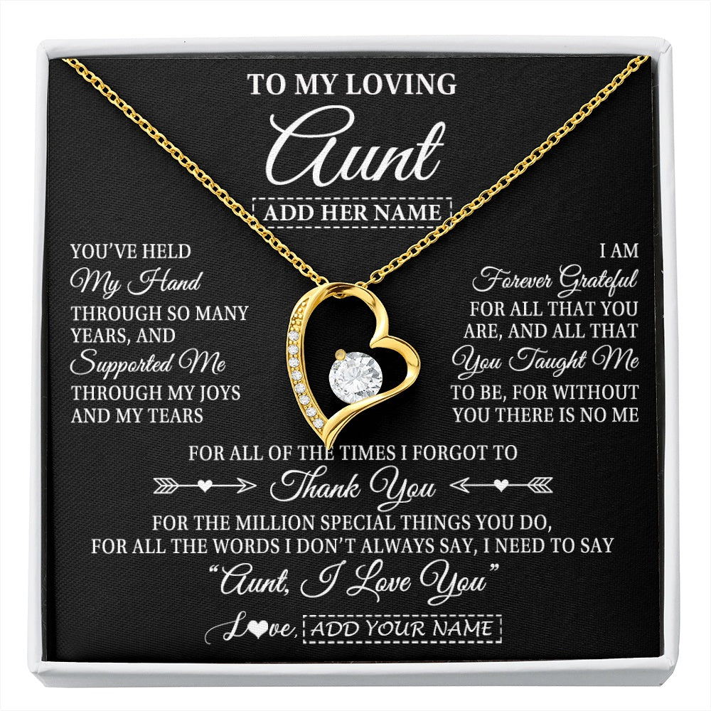 Forever Love Necklace 18K Yellow Gold Finish | 1 | Personalized To My Loving Aunt Necklace From Niece You've Help My Hand Aunt Gift From Nephew Aunt Birthday Gifts Mothers Day Custom Gift Box Message Card | https://siriusteestore.