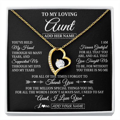 Forever Love Necklace 18K Yellow Gold Finish | 1 | Personalized To My Loving Aunt Necklace From Niece You've Help My Hand Aunt Gift From Nephew Aunt Birthday Gifts Mothers Day Custom Gift Box Message Card | https://siriusteestore.