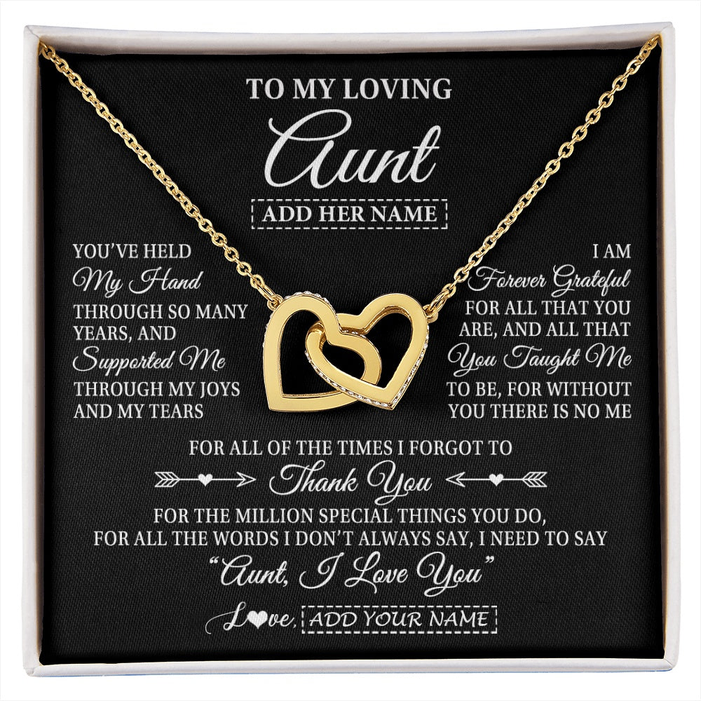 Interlocking Hearts Necklace 18K Yellow Gold Finish | 1 | Personalized To My Loving Aunt Necklace From Niece You've Help My Hand Aunt Gift From Nephew Aunt Birthday Gifts Mothers Day Custom Gift Box Message Card | https://siriusteestore.