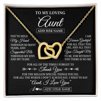 Interlocking Hearts Necklace 18K Yellow Gold Finish | 1 | Personalized To My Loving Aunt Necklace From Niece You've Help My Hand Aunt Gift From Nephew Aunt Birthday Gifts Mothers Day Custom Gift Box Message Card | https://siriusteestore.