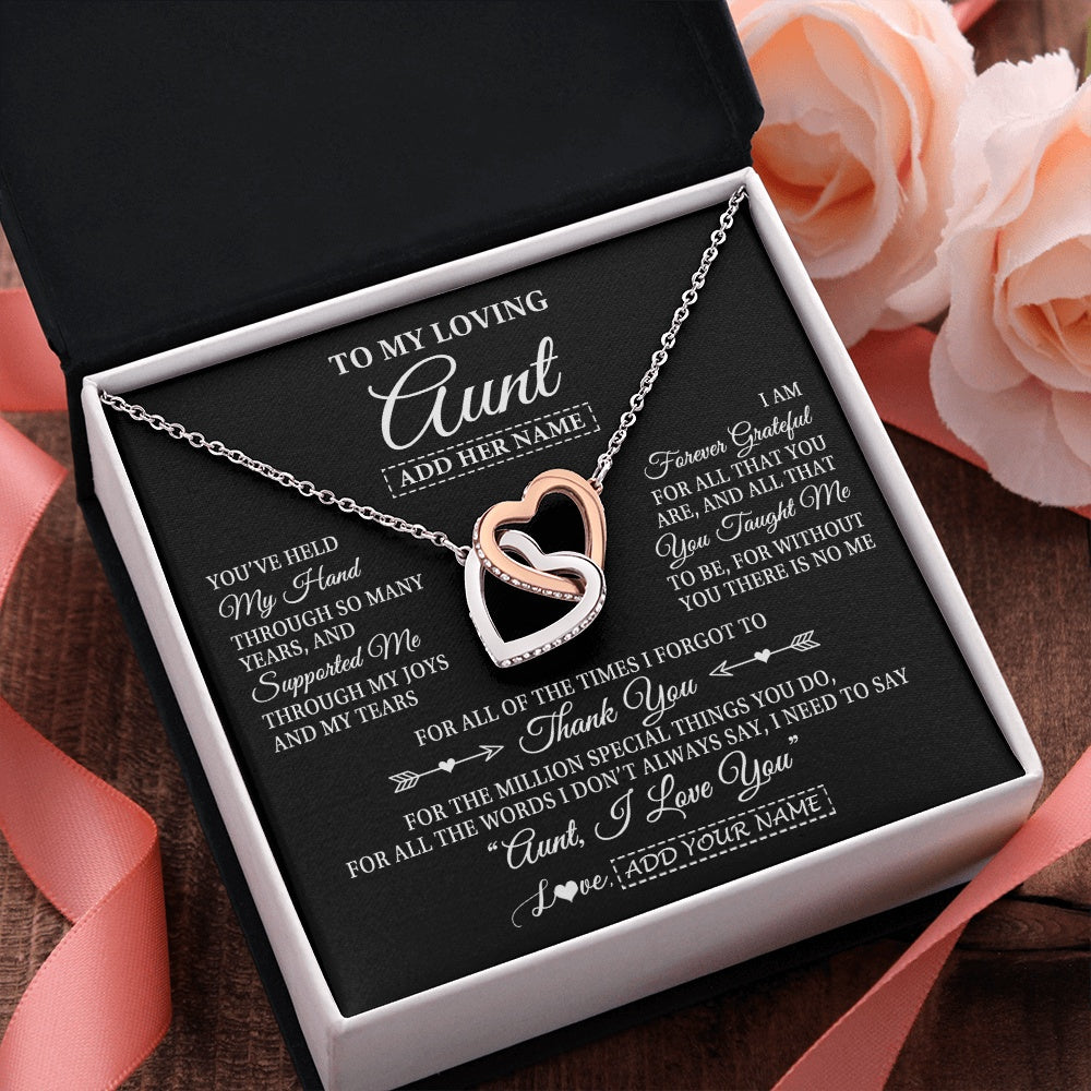 Interlocking Hearts Necklace Stainless Steel & Rose Gold Finish | 2 | Personalized To My Loving Aunt Necklace From Niece You've Help My Hand Aunt Gift From Nephew Aunt Birthday Gifts Mothers Day Custom Gift Box Message Card | https://siriusteestore.